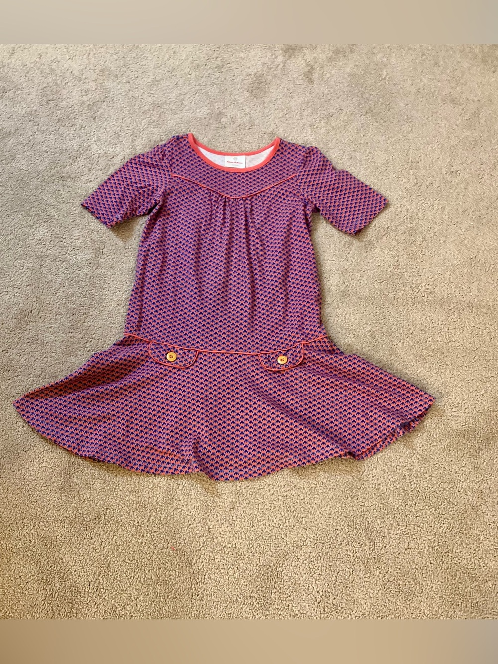 Hanna Andersson Owl Set Drop SS Waist Dress, Pink/Blue - Size 130 (US 8) (EUC)
